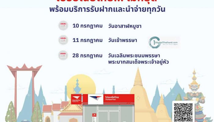 ไปรษณีย์ไทยไม่หยุด! พร้อมให้บริการทุกวัน ตลอดช่วงวันหยุดยาวกรกฎาคม 2568 