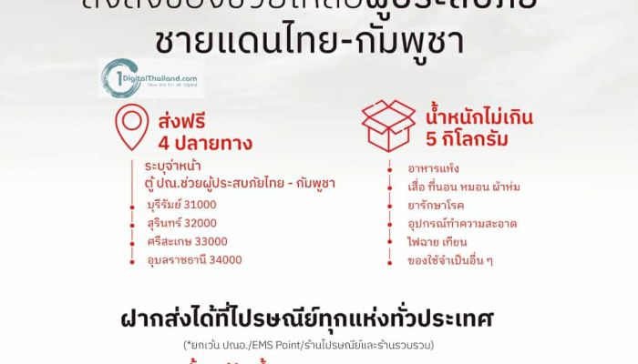 ไปรษณีย์ไทยเปิด 'ตู้ ปณ. ช่วยผู้ประสบภัยไทย – กัมพูชา' 4 จังหวัดชายแดน ส่งสิ่งของช่วยเหลือฟรี! ตั้งแต่วันนี้ถึง 25 ส.ค 2568