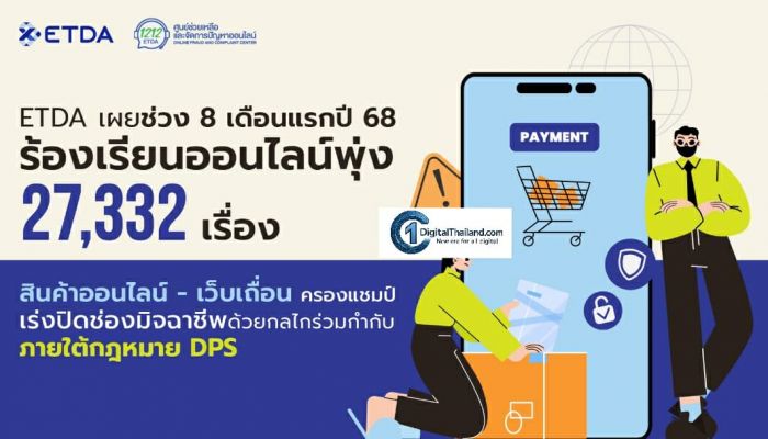 ETDA ชี้ 8 เดือนแรกปี 68 ร้องเรียนออนไลน์พุ่ง 2.7 หมื่น 'สินค้าออนไลน์–เว็บเถื่อน' ครองแชมป์ เร่งปิดช่องมิจฉาชีพด้วยกลไกกฎหมาย DPS