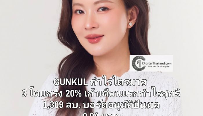 GUNKUL โชว์ศักยภาพกำไรไตรมาส 3 โตแกร่ง 20% เก้าเดือนแรกกำไรสุทธิ 1,309 ล้านบาท บอร์ดอนุมัติปันผล 0.04 บาท