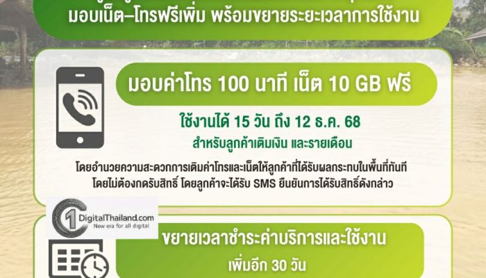 เอไอเอส ร่วมกับ กสทช. ดูแลลูกค้าภาคใต้ที่ได้รับผลกระทบจากอุทกภัย มอบเน็ต–โทรฟรีเพิ่ม พร้อมขยายระยะเวลาการใช้งาน