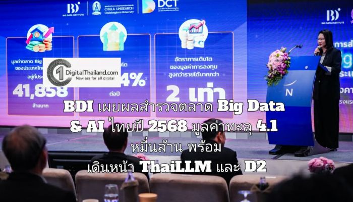 BDI เผยผลสำรวจตลาด Big Data & AI ไทยปี 2568 มูลค่าทะลุ 4.1 หมื่นล้าน พร้อมเดินหน้า ThaiLLM และ D2