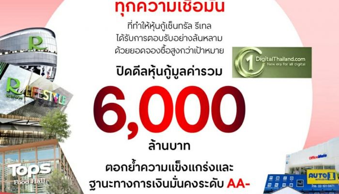 เซ็นทรัล รีเทล ปิดดีลหุ้นกู้ 6,000 ล้านบาท กวาดดีมานด์จากนักลงทุน กว่า 18,000 ล้านบาท ย้ำ! การเงินมั่นคงระดับ AA-