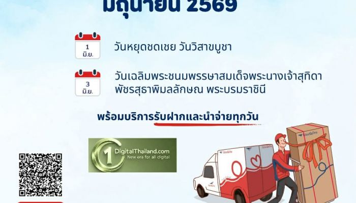 ไปรษณีย์ไทย เปิดให้บริการรับฝากและนำจ่ายทั่วประเทศ ไม่มีวันหยุด ตลอด มิ.ย 2569