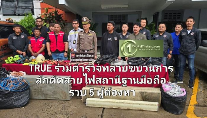 TRUE ร่วมตำรวจทลายขบวนการลักตัดสายไฟสถานีฐานมือถือ รวบ 5 ผู้ต้องหา ชี้เป็นภัยเงียบกระทบโครงข่ายสื่อสารและประชาชน