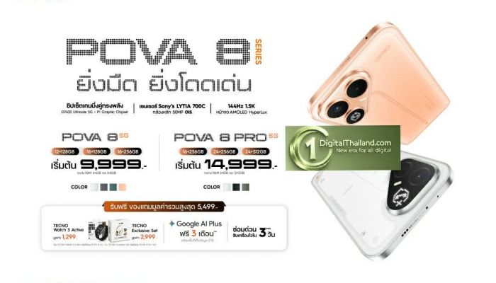 TECNO เปิดตัวสมาร์ทโฟนดีไซน์สุดเท่ TECNO POVA 8 Series พร้อมบุกตลาดไทย ตอบโจทย์คนรุ่นใหม่ วางจำหน่ายแล้ววันนี้