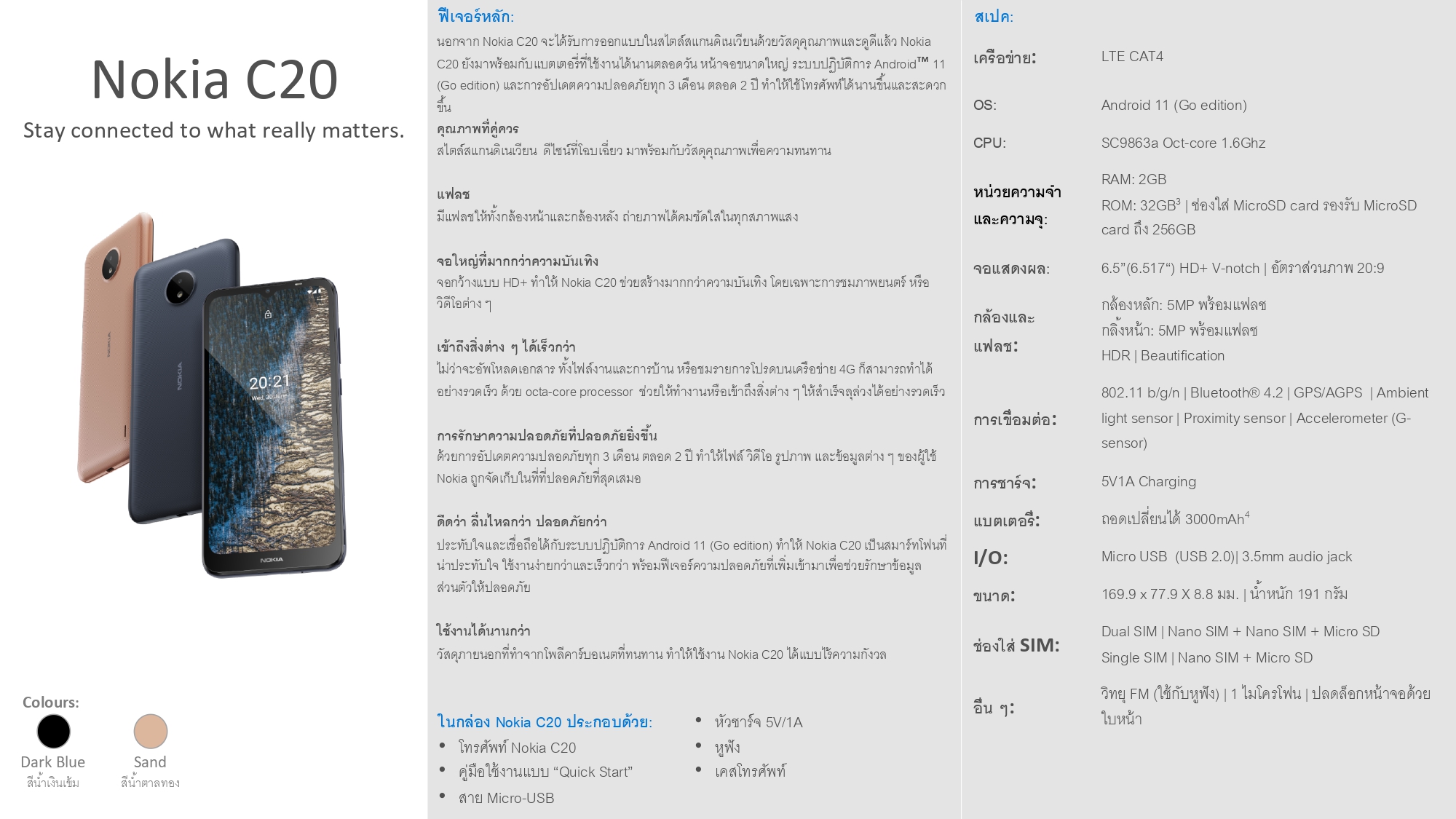 Nokia เปิดตัว Nokia C20 รุ่น 2/32GB ใหม่ จับมือดีแทค ส่งแพ็คเกจราคาเบา..เบาบุกตลาดสมาร์ทโฟนระดับเริ่มต้น