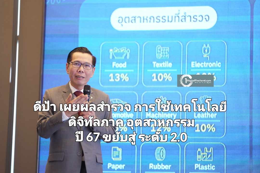 ดีป้า เผยผลสำรวจการใช้เทคโนโลยีดิจิทัลภาคอุตสาหกรรม ปี 67 ขยับสู่ระดับ 2.0