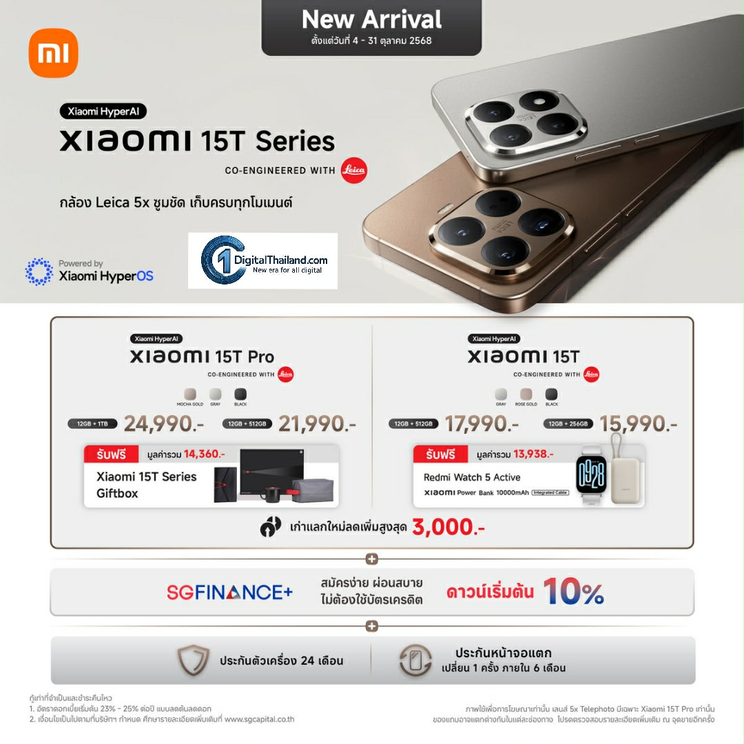 Xiaomi 15T Series และแท็บเล็ต Xiaomi Pad Mini วางจำหน่ายอย่างเป็นทางการในไทยแล้ว พร้อมโปรโมชันพิเศษตลอด ต.ค 2568