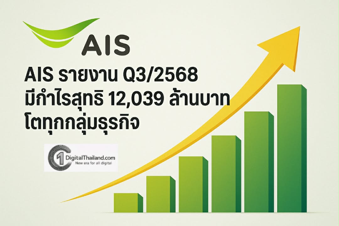 AIS รายงาน Q3/2568 มีกำไรสุทธิ 12,039 ล้านบาท โตทุกกลุ่มธุรกิจ