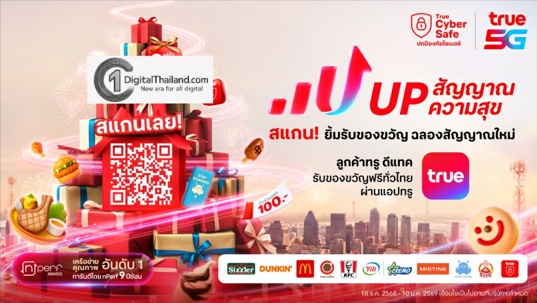 UP สัญญาณ UP ความสุขรับปี 2026! TRUE ชวนลูกค้าเปลี่ยน ‘รอยยิ้ม’ เป็นของขวัญ ง่ายๆเพียง 'เปิดแอป-ยิ้มกว้าง-รับของขวัญ' วันนี้ถึง 10 ม.ค. 69