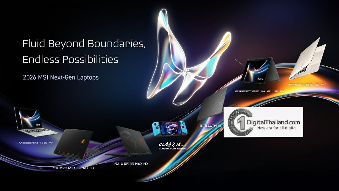 MSI เปิดตัวโน้ตบุ๊กตระกูล Prestige ซีรีส์ใหม่ ณ งาน CES 2026 พร้อมไลน์อัพเกมมิ่งโน้ตบุ๊กรุ่นใหม่ในซีรี่ส์ Raider, Stealth และ Crosshair ขุมพลังใหม่ล่าสุดโปรเซสเซอร์ Intel Core Ultra Series 3 และกราฟิก NVIDIA® GeForce RTX™