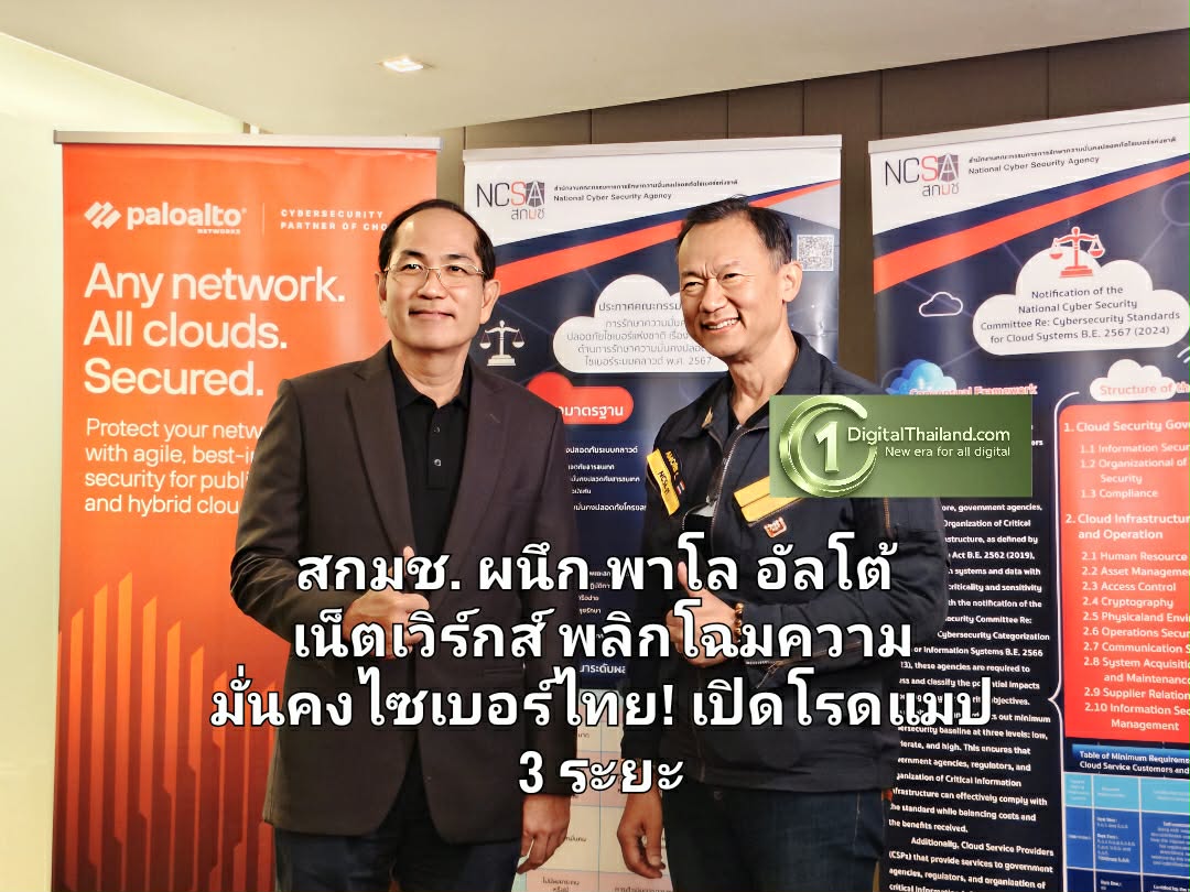 สกมช. ผนึก พาโล อัลโต้ฯ พลิกโฉมความมั่นคงไซเบอร์ไทย! เปิดโรดแมป 3 ระยะ รับมือภัยคุกคาม AI และ Cloud First ก่อนบังคับใช้กฎหมายใหม่ปี 69