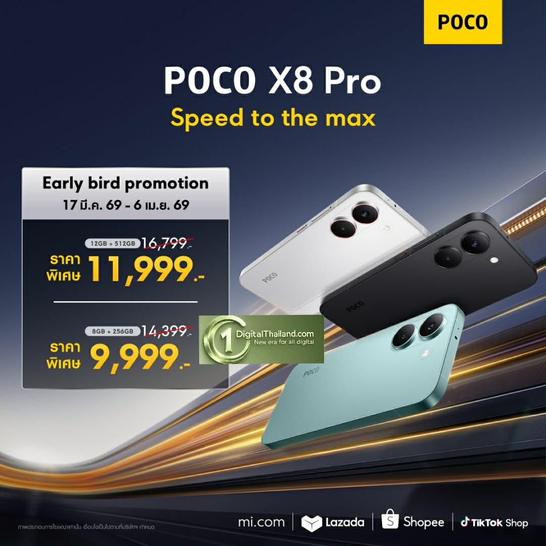 เปิดตัวสมาร์ทโฟน POCO X8 Pro Series รุ่นใหม่ล่าสุด ยกระดับประสิทธิภาพยุคใหม่ให้ถึงขีดสุด ราคาเริ่มต้นเพียง 9,999 บาท