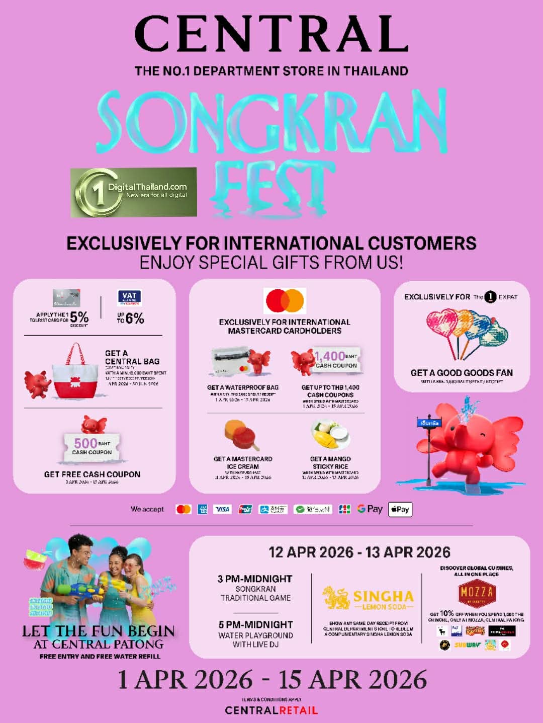 Central Songkran Fest เซ็นทรัลจัดเต็ม 'สงกรานต์ป่าตอง' ดึงมาสเตอร์การ์ด-สิงห์ฯ รุกตลาดต่างชาติ