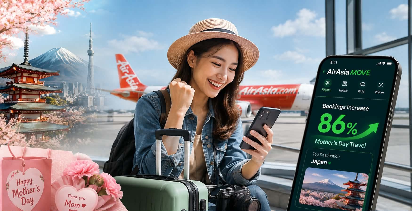 เที่ยววันแม่คึกคัก! AirAsia MOVE เผยคนไทยแห่จองตั๋วพุ่ง 86% - ญี่ปุ่นยังครองแชมป์