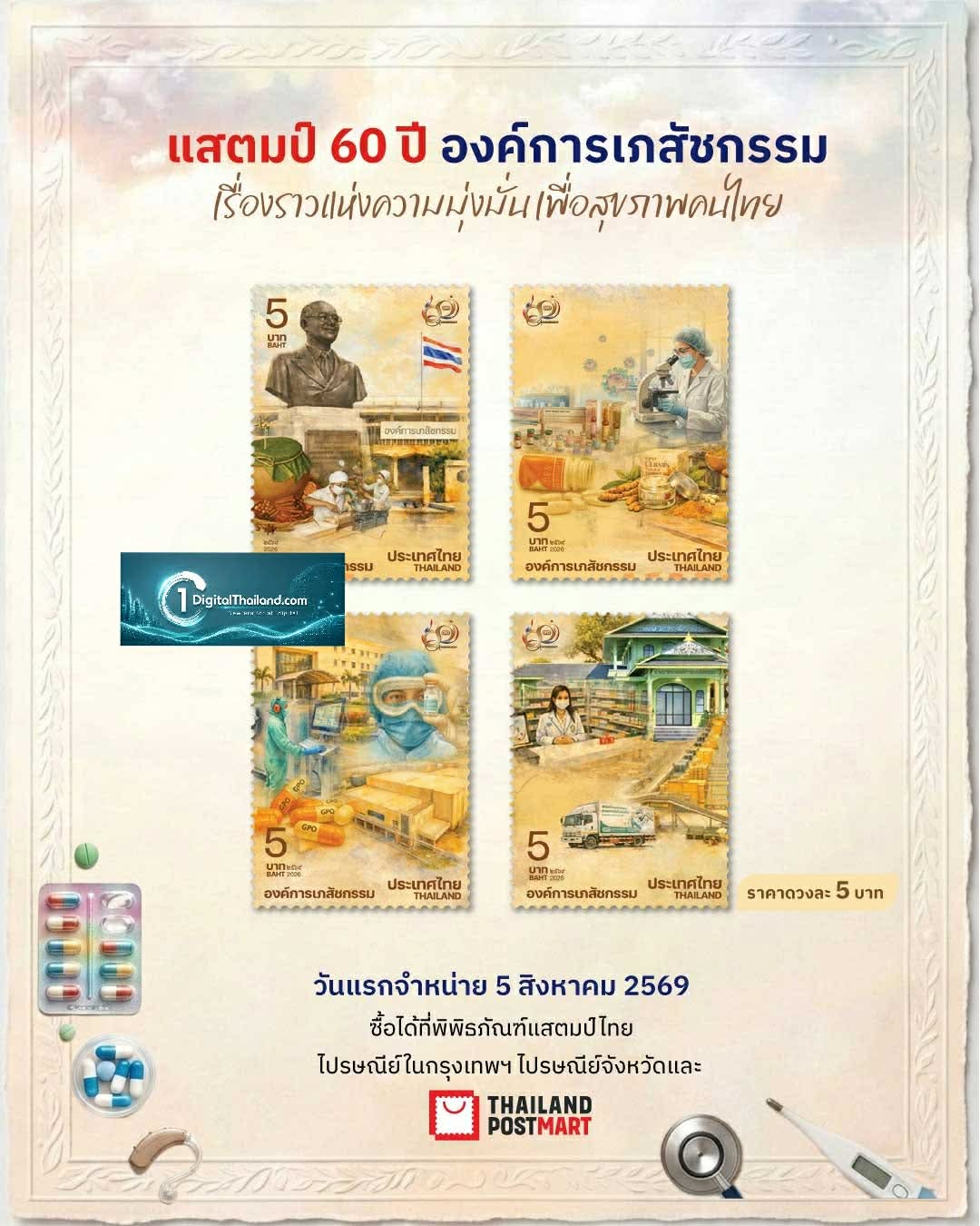 ไปรษณีย์ไทย เปิดตัวแสตมป์ 60 ปี องค์การเภสัชกรรม สุดยอดแห่งความภูมิใจยาไทย