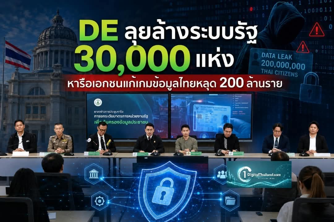 ดีอีลุยล้างระบบรัฐ 30,000 แห่ง หารือเอกชนแก้เกมข้อมูลไทยหลุด 200 ล้านราย พร้อมชง ครม. ดันใช้ MFA 