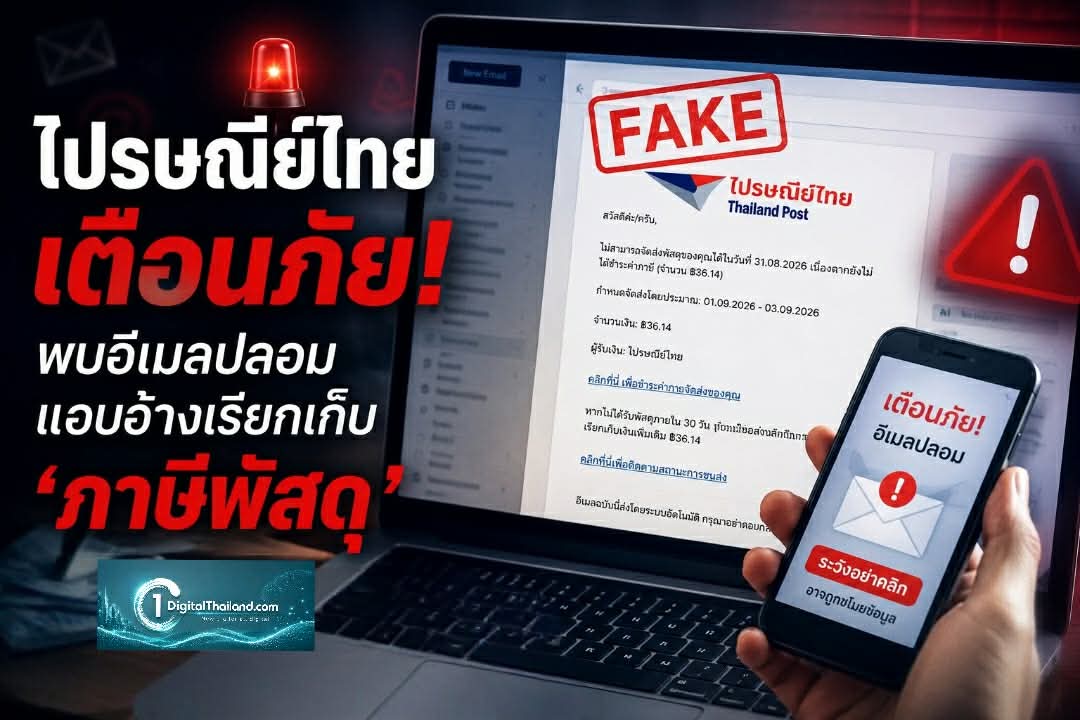 ไปรษณีย์ไทยเตือนภัย! พบอีเมลปลอมแอบอ้างเรียกเก็บ 'ภาษีพัสดุ' ย้ำอย่ากดลิงก์และกรอกข้อมูลส่วนตัว