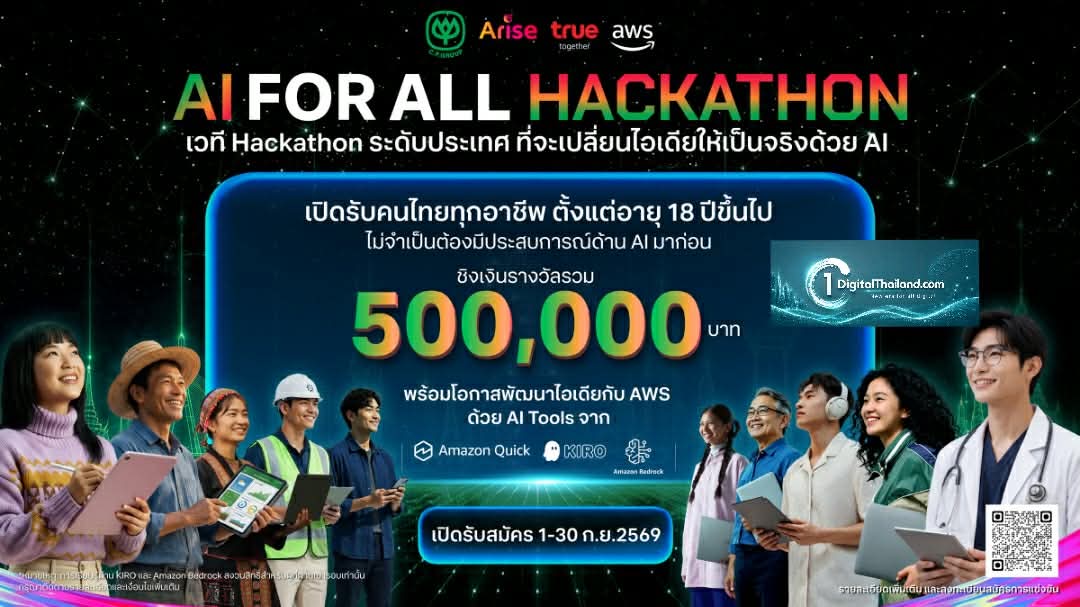 เครือซีพี–อไรซ์–ทรู ผนึก AWS ชวนคนไทย 18 ปีขึ้นไป ลงสนามประลอง 'AI FOR ALL' เวที Hackathon ระดับประเทศ ชิงรางวัลรวม 500,000 บาท สมัครได้ถึง 30 ก.ย. 69