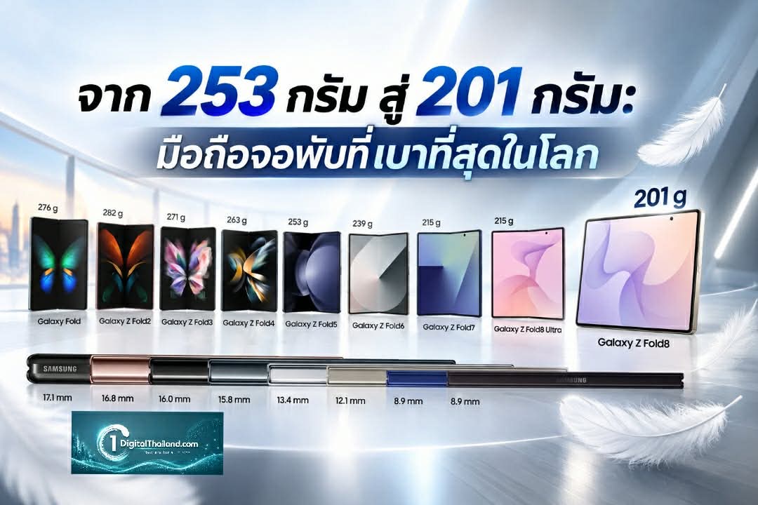 จาก 253 กรัม สู่ 201 กรัม: มือถือจอพับที่เบาที่สุดในโลก