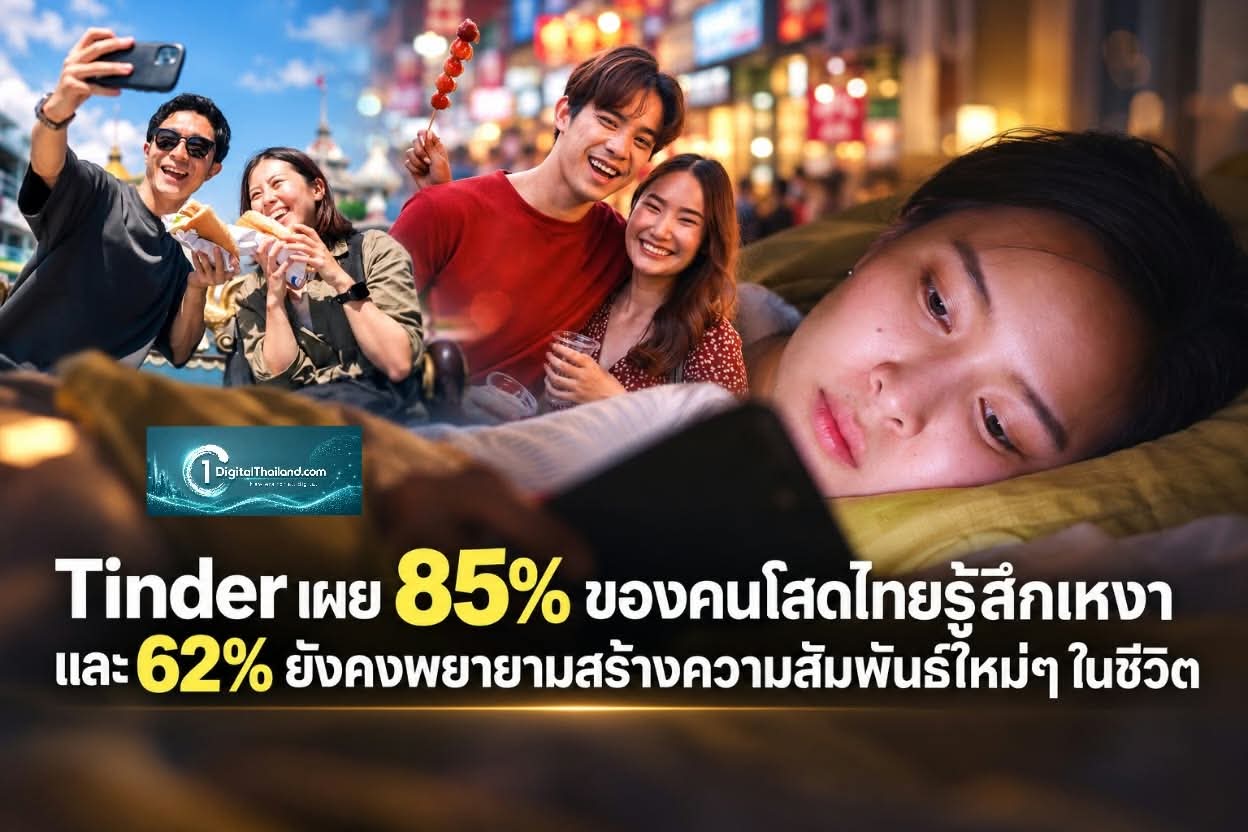 คนโสดไทยเหงาแต่ไม่ยอมแพ้ Tinder เผย 85% ของคนโสดไทยรู้สึกเหงา และ 62% ยังคงพยายามสร้างความสัมพันธ์ใหม่ๆ ในชีวิต